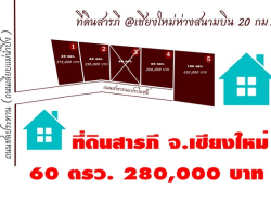 ขายที่ดินเปล่า เริ่ม 60ตรว. 280,000บ. ฟรีโอน ถนน น้ำ ไฟฟ้า ต.สันทราย อ.สารภี เชียงใหม่