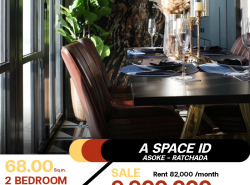 ขายราคาพิเศษคอนโด A Space ID Asoke - Ratchada ห้องรีโนเวทใหม่ทั้งห้อง  2 ห้องนอน 2 ห้องน้ำ 68 ตร.ม.