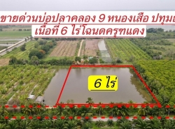 ขายบ่อปลาคลองเก้า เนื้อที่ 6 ไร่ อ.หนองเสือ จ.ปทุมธานี